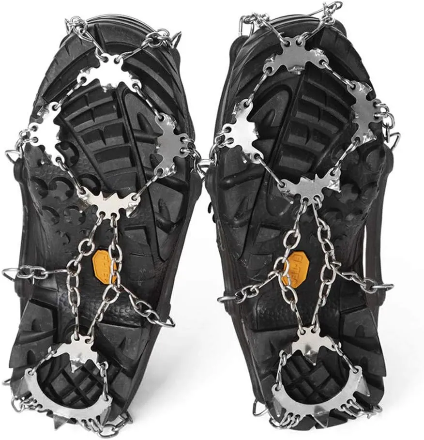 1 Pair 18-Teeth Tooth Anti-Skid Spikes Cleats Adjustable Ice Snow Crampons Gripper Anti Slip Snow Shoes Boot for Hiking Climbing Winter Outdoor