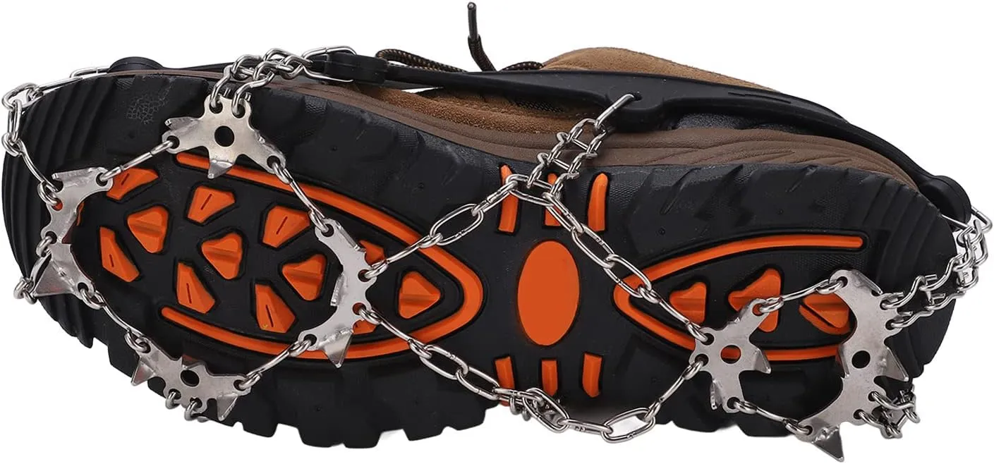 1 Pair 19 Hole Crampons Shoe Cover Multi Use Snow Ice Crampons Boot Covers with Ice Spikes Stainless Steel Ice Traction Chains for Outdoor