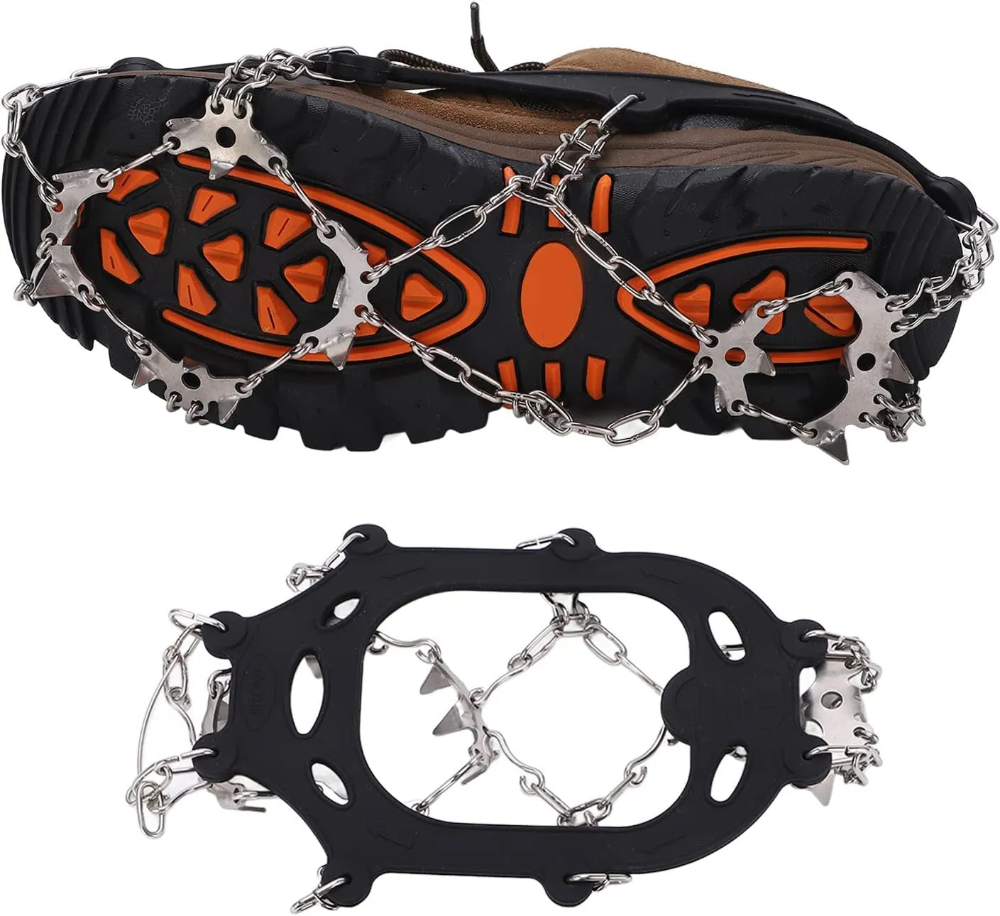 1 Pair 19 Hole Crampons Shoe Cover Multi Use Snow Ice Crampons Boot Covers with Ice Spikes Stainless Steel Ice Traction Chains for Outdoor