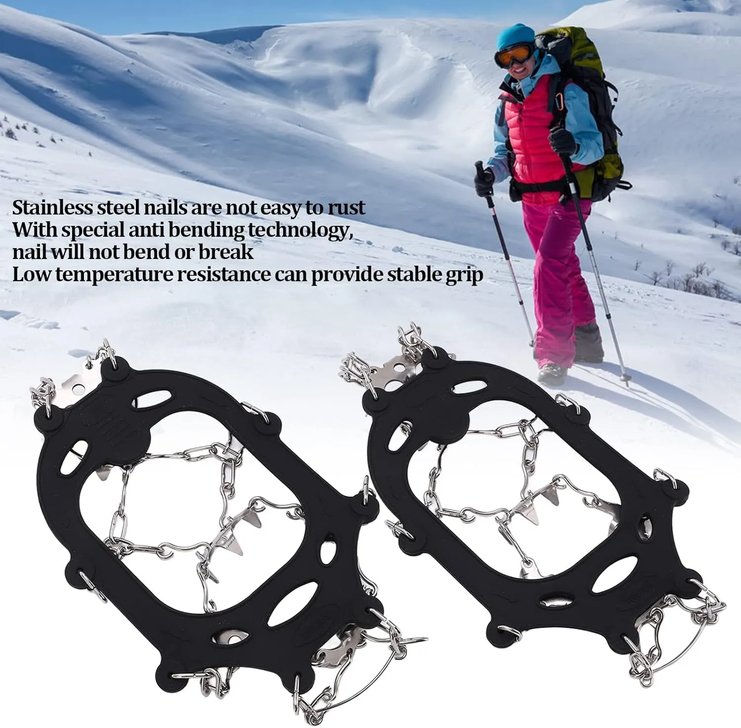 1 Pair 19 Steel Teeth Ice Gripper Traction Cleats Crampons Non Slip Snow Spike Shoes Cover
