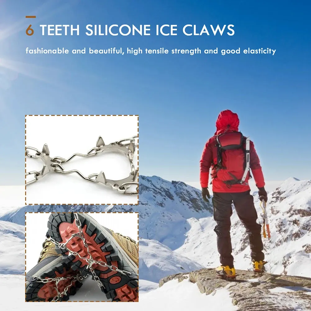 1 Pair Anti-Slip Ice Gripper Crampons – 6-Tooth Steel Snow Cleats for Boots