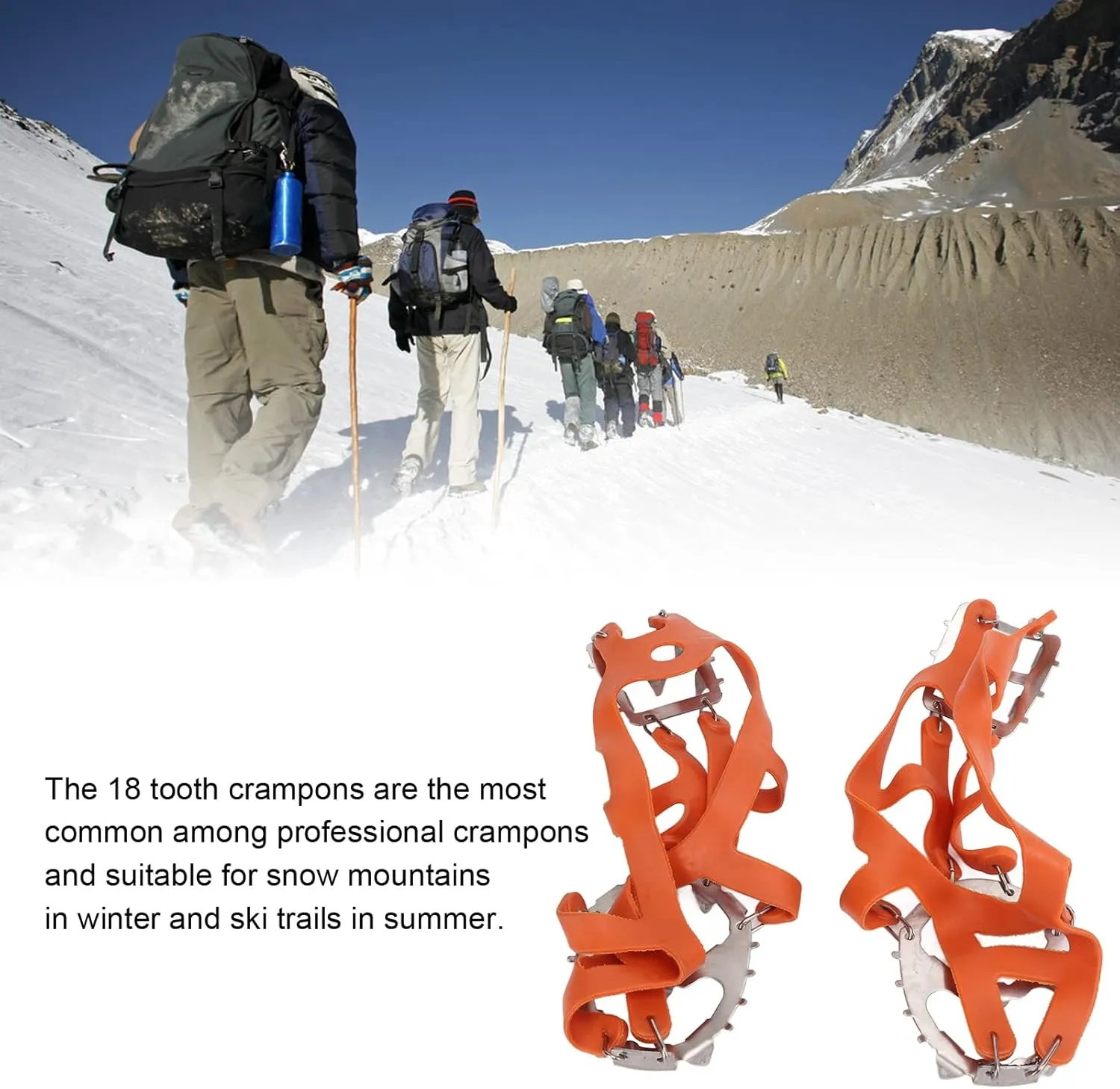 1 Pair Set 18 Tooth Crampons Snow Hiking Cleats Anti Slip Shoe Grips Snow Traction Crampons Mountaineering Ice Cleats for Winter Climbing