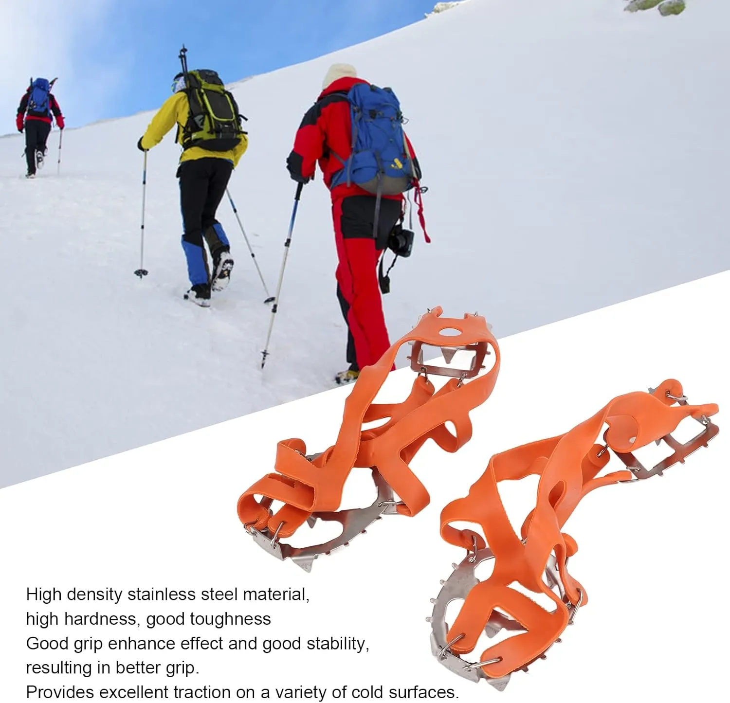 1 Pair Set 18 Tooth Crampons Snow Hiking Cleats Anti Slip Shoe Grips Snow Traction Crampons Mountaineering Ice Cleats for Winter Climbing
