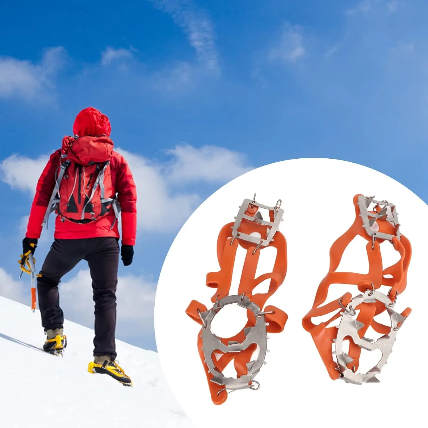 1 Pair Set 18 Tooth Crampons Snow Hiking Cleats Anti Slip Shoe Grips Snow Traction Crampons Mountaineering Ice Cleats for Winter Climbing