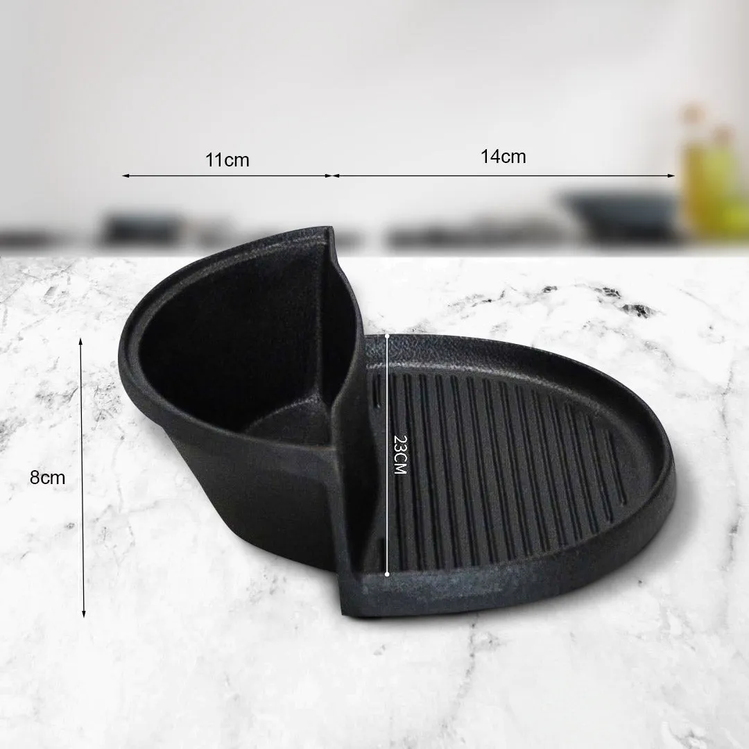 1 PC 2 in 1 Cast Iron Ribbed Fry Pan Skillet Griddle BBQ and Steamboat Hot Pot