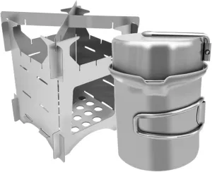 1 Set Portable Stainless Steel Camping Stove Pan Set Lightweight Outdoor Cookware Kit for Backpacking Picnics Hiking and Family Gatherings Equipment for Travel