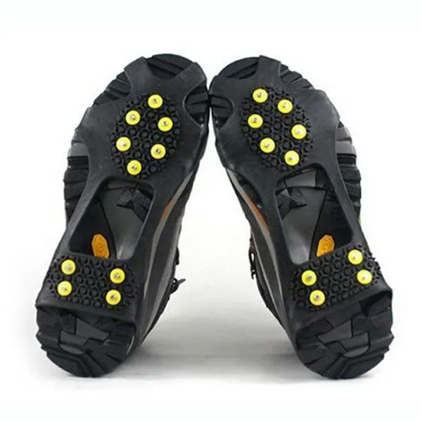 10 Teeth Antiskid Shoes Cover Snow Ice Grips Crampons for Outdoor Sports Hiking Climbing Black L