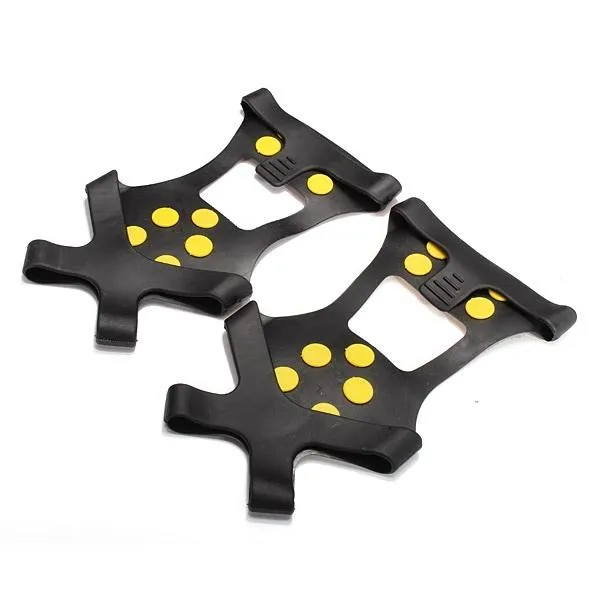 10 Teeth Antiskid Shoes Cover Snow Ice Grips Crampons for Outdoor Sports Hiking Climbing Black L