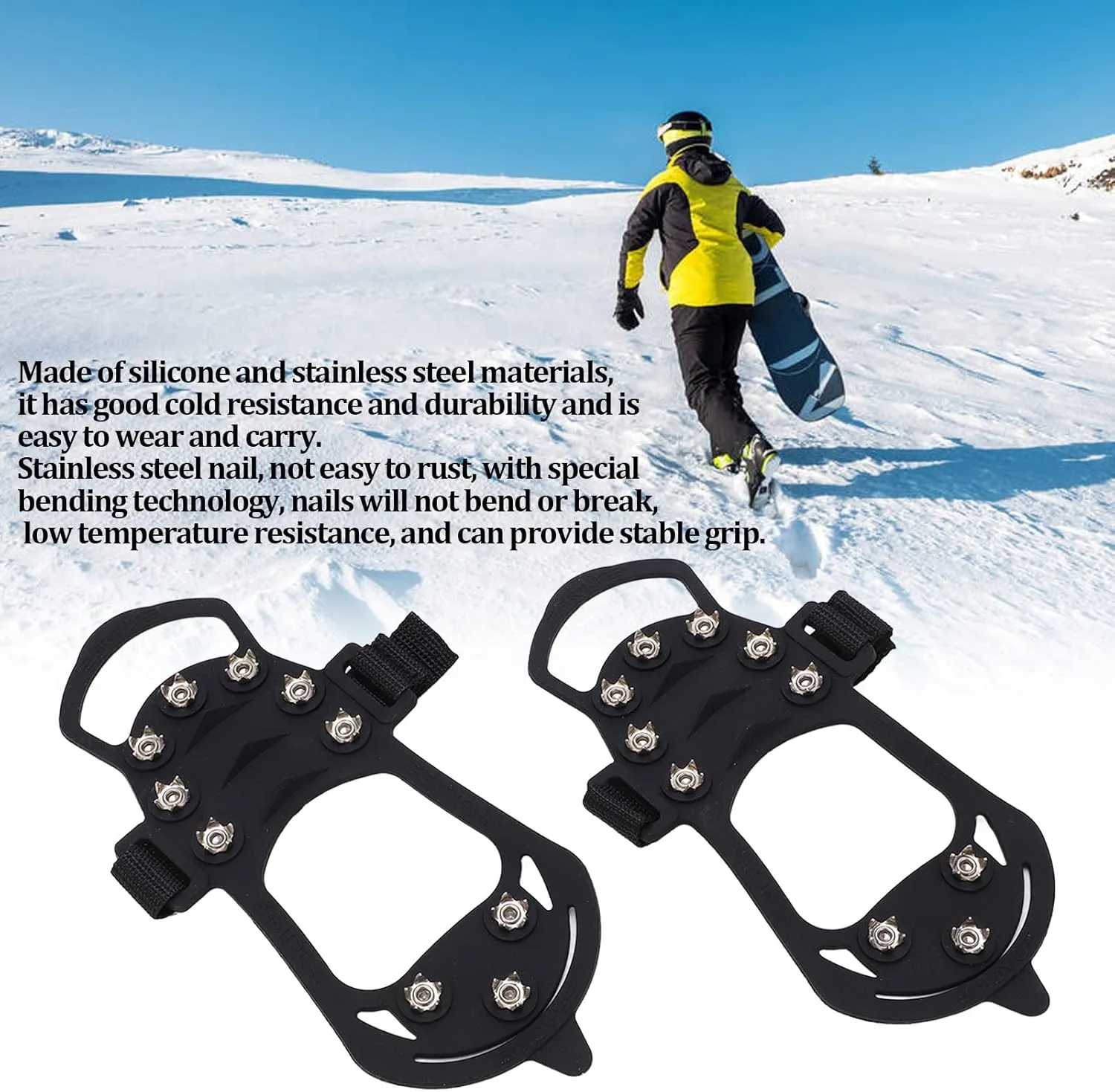 10-Tooth Crampons Ice Cleats Traction Snow Grips for Winter Climbing and Hiking