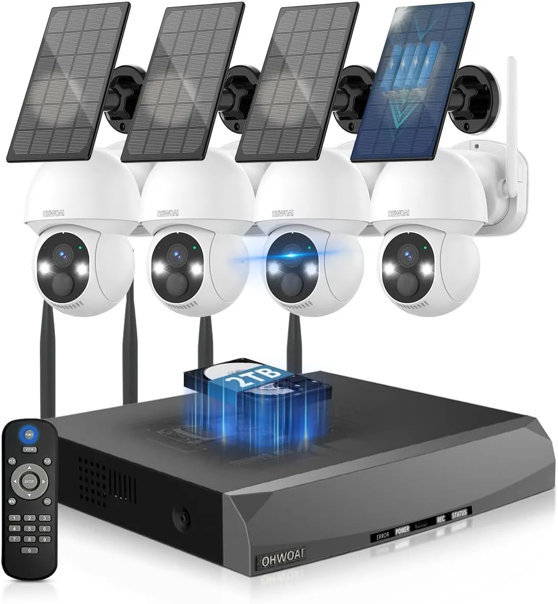 《100% Solar Powered & Full 360° View》Outdoor Wireless PTZ Camera System, 4MP Solar Powered Battery Cameras,Home Video Surveillance
