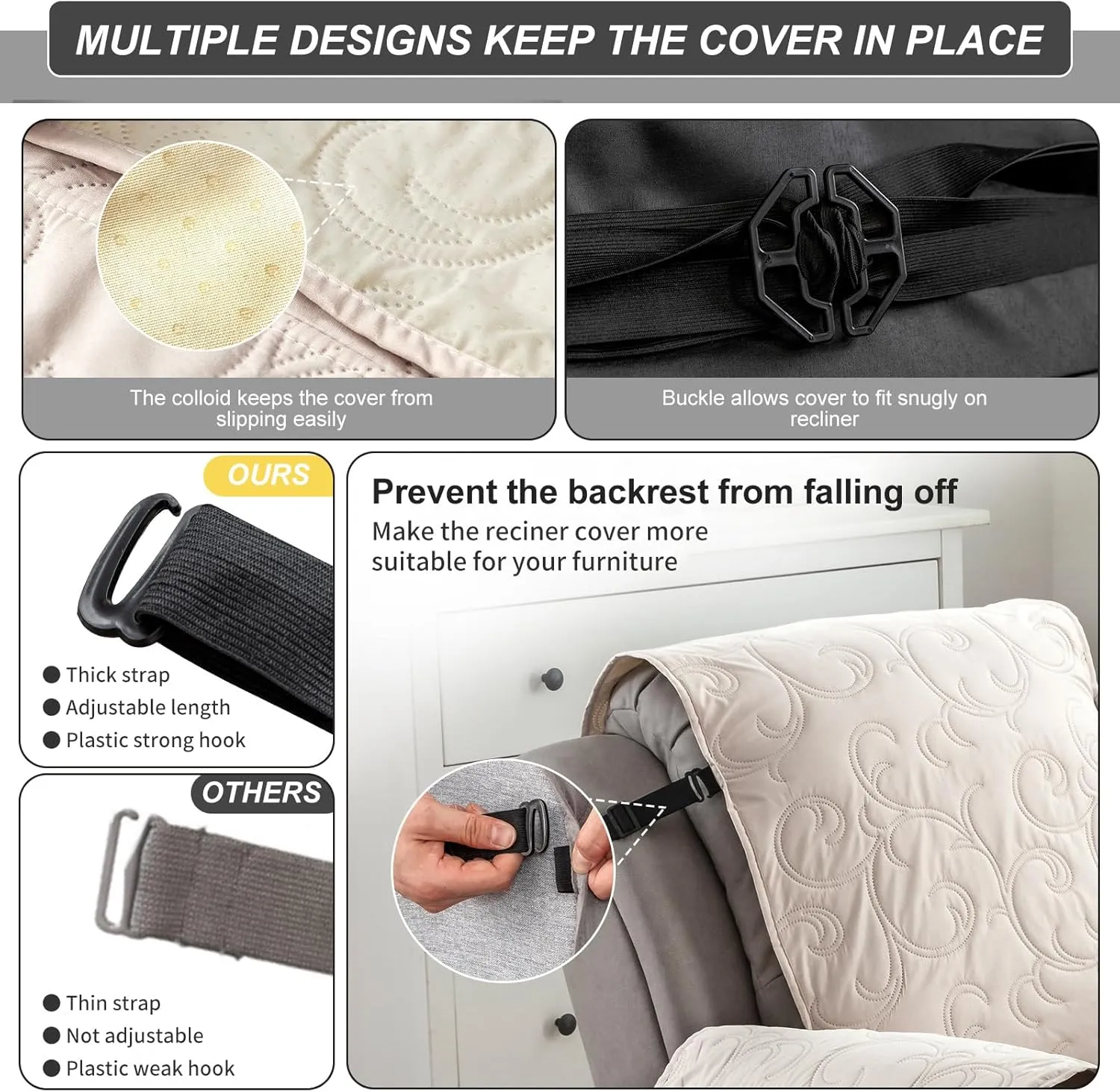 100% Waterproof Recliner Chair Cover, Recliner Chair Covers for Reclining Chair, Non-Slip Fabric Recliner Couch Cover for Living Room, for Pets Kids Protector, Washable (Beige, 23"Recliner Chair)