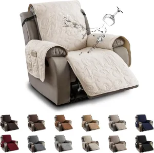 100% Waterproof Recliner Chair Cover, Recliner Chair Covers for Reclining Chair, Non-Slip Fabric Recliner Couch Cover for Living Room, for Pets Kids Protector, Washable (Beige, 23"Recliner Chair)