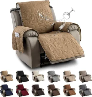 100% Waterproof Recliner Chair Cover, Recliner Chair Covers for Reclining Chair, Non-Slip Fabric Recliner Couch Cover for Living Room, for Pets Kids Protector, Washable (Camel, 23"Recliner Chair)