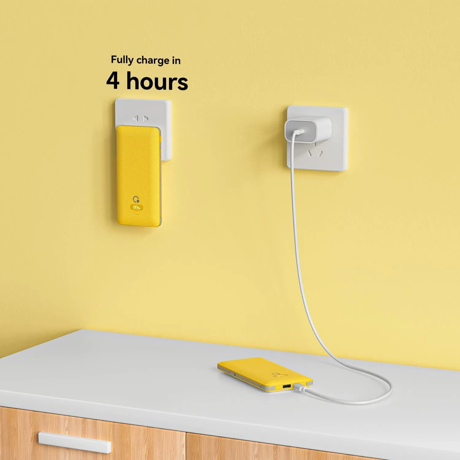 10000mAh Portable Charger with Built-in Cables and AC Wall Plug, USB C Fast Charging Power Bank with 3 Cords,5 Output External Battery Pack Compatible with iPhone,Tablet and All Smart Phones Yellow
