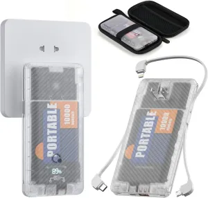 10000mAh Portable Charger,Q Slim USB C Power Bank,5 Output 2 Input 20W Travel External Battery Pack with Built-in Cables and AC Wall Plug, Compatible with Different Mobilephone, Tablet and More
