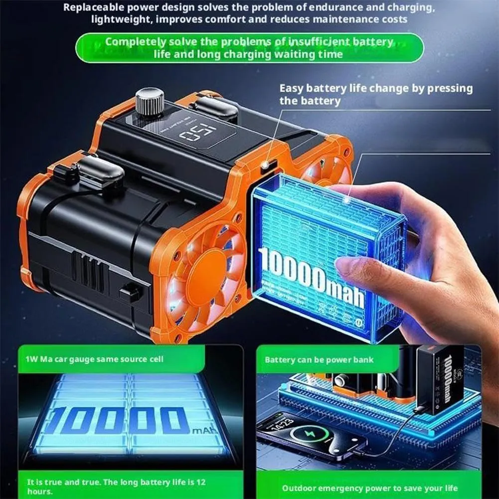10000mAh Portable Fan,High Speed Dual Motors with 150 Speeds 32000RPM Powerful Airflow, Power Bank Rechargeable Personal Neck Waist HandsFree Wearable Fans for Travel,Camping,Outdoor (Orange)