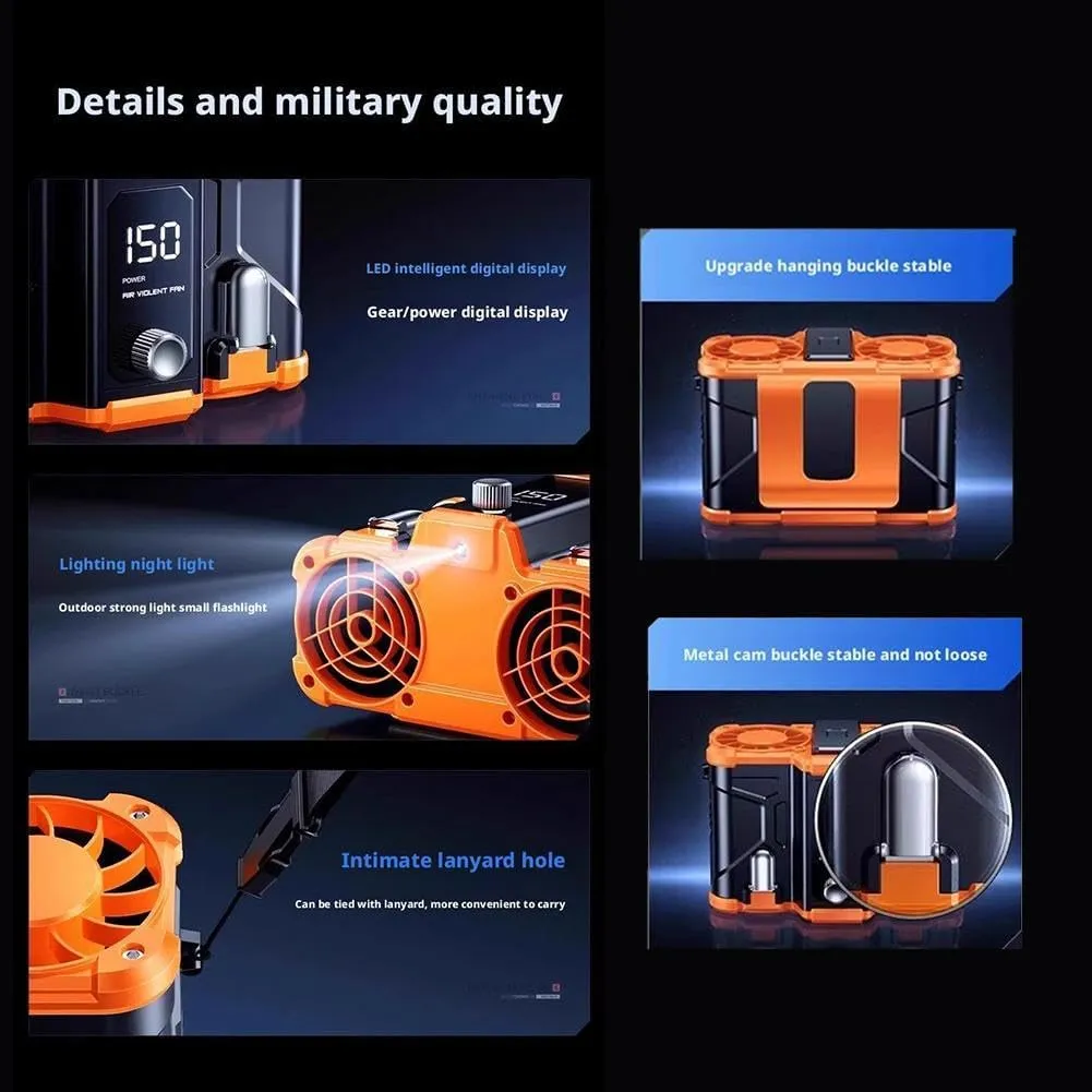 10000mAh Portable Fan,High Speed Dual Motors with 150 Speeds 32000RPM Powerful Airflow, Power Bank Rechargeable Personal Neck Waist HandsFree Wearable Fans for Travel,Camping,Outdoor (Orange)