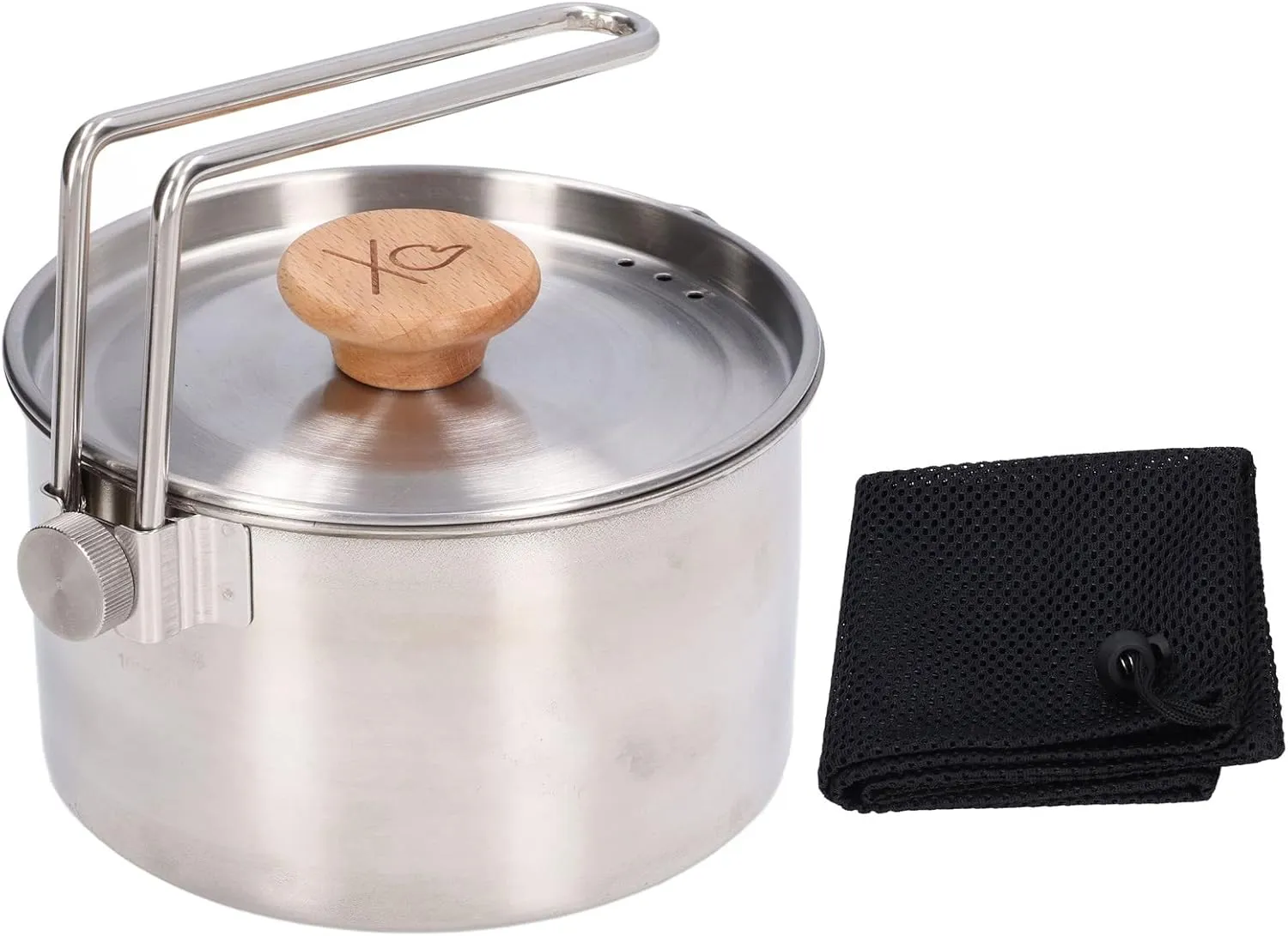 1000ml Camping Pot,Outdoor Coffee Pot,Food Grade Stainless Steel Portable Outdoor Tea Coffee Pot with Detachable Handle,Lid and Mesh Bag for Picnic Hiking