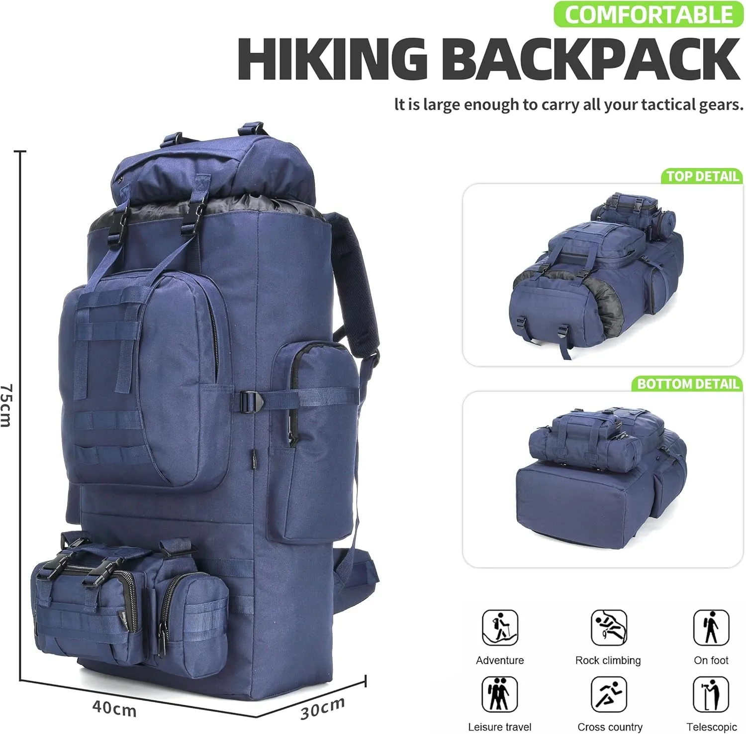 100L Camping Hiking Backpack Molle Rucksack Military Camping Backpacking Daypack
