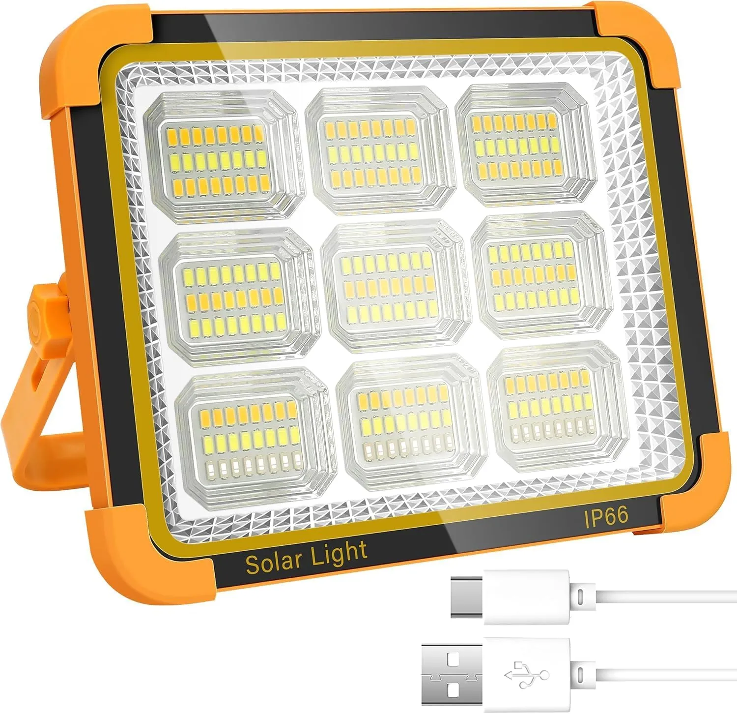 100W Solar LED Rechargeable Work Light - Solar Battery Powered LED Worklight with 5 Modes - IP66 Waterproof Battery Powered Power Bank Light for Emergency, Outdoor, Car Repairing, Camping