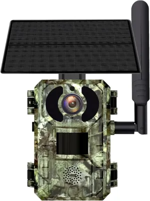 1080P Solar-Powered Trail Camera, Live Wildlife Monitoring, Infrared Night Vision, Rugged Camouflage, 4G Us Version, Includes Memory Card