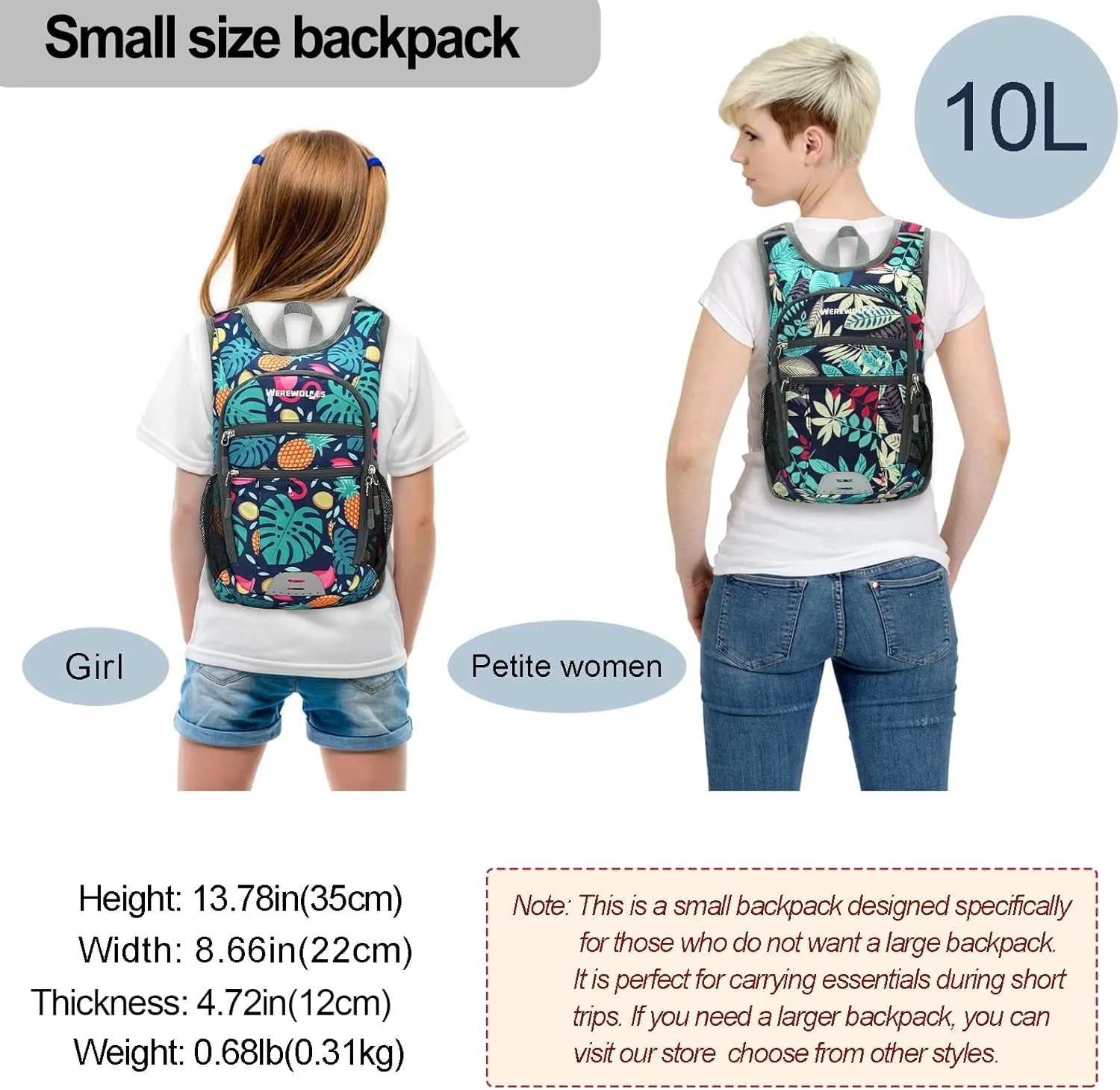 10L Small Hiking Backpack, Lightweight Foldable Packable Casual Outdoor Travel Daypack