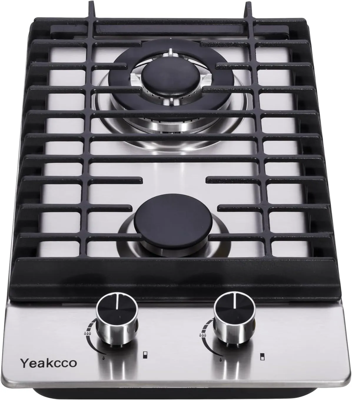 12 Inch Dual Fuel Gas Hob, Built-in 2 Burners Stainless Steel Stovetop, Propane/Natural Gas Convertible for RVs, Apartments, Outdoor