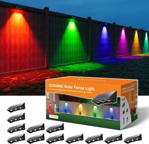 12 Pack Color Changing Solar Powered Fence Lights Outdoor Decorative LED Waterproof Wall Lamps for Outside Deck, Railing, House, Patio, Backyard, Pool Cage, Easy Installation & All Night Lasting