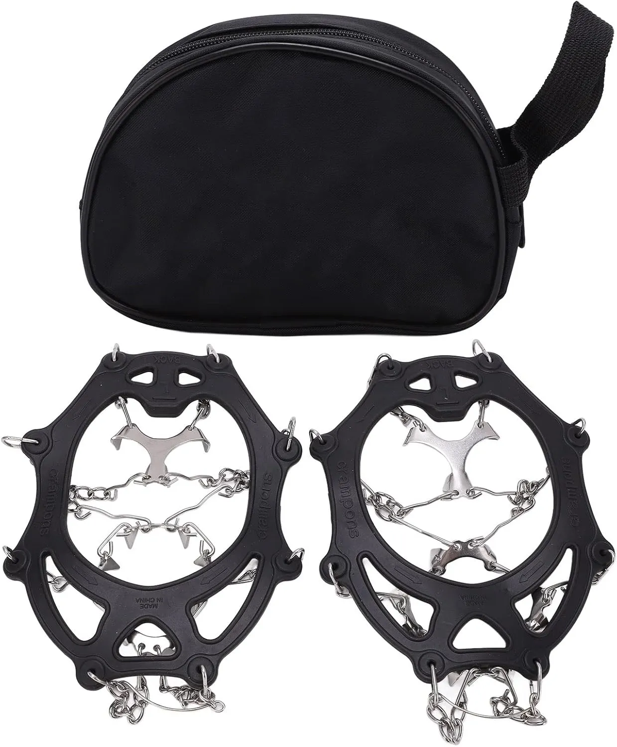 12 Tooth Mountaineering Crampons Stainless Steel Snow Anti Slip Shoe Covers Black for Outdoor Hiking and Climbing M L Size 2 Pcs