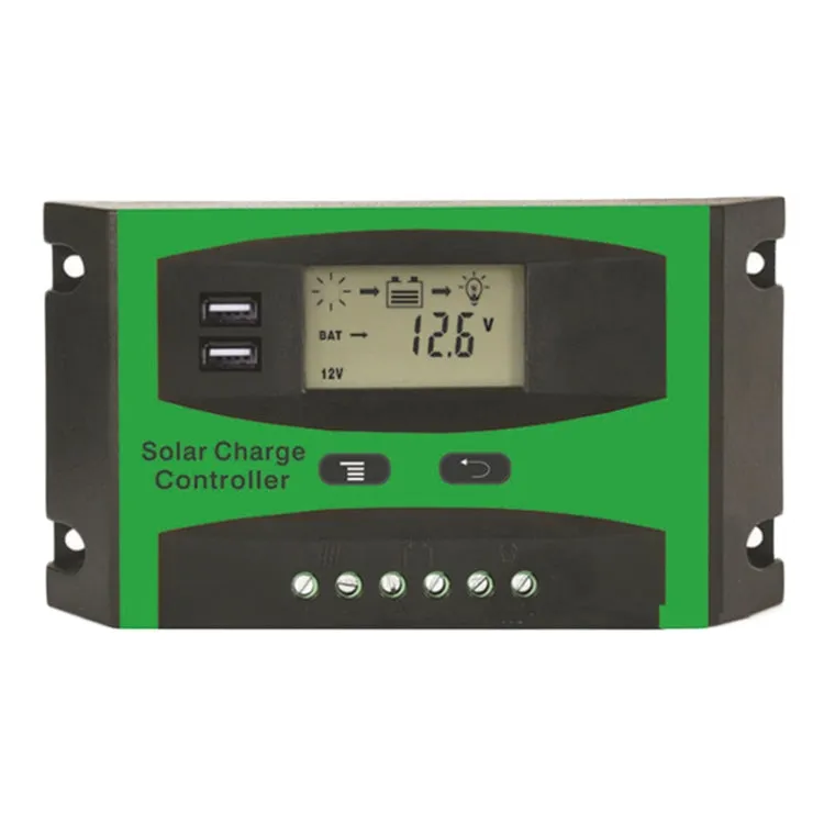 12V/24V Solar Charge And Discharge Controller Dual USB Port LCD Solar Cells Panel Charge Regulator, 10A, 20A, 30A