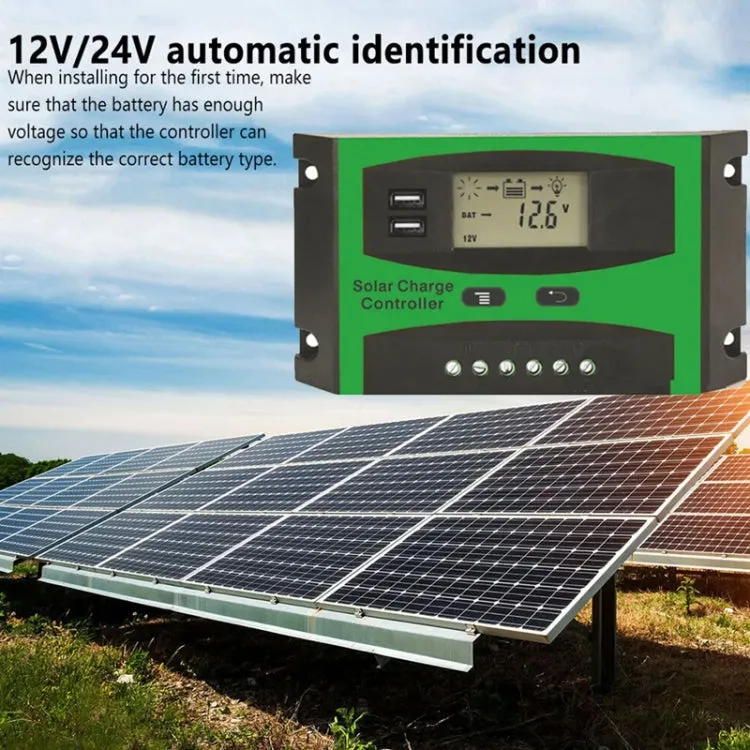12V/24V Solar Charge And Discharge Controller Dual USB Port LCD Solar Cells Panel Charge Regulator, 10A, 20A, 30A