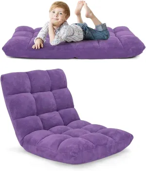 14-Position Adjustable Floor Chair, Folding Gaming Sofa Chair with Back Support, Padded Floor Gaming Chair for Adults, Sleeper Lounge Couch Recliner for Reading Gaming Meditation (Purple)