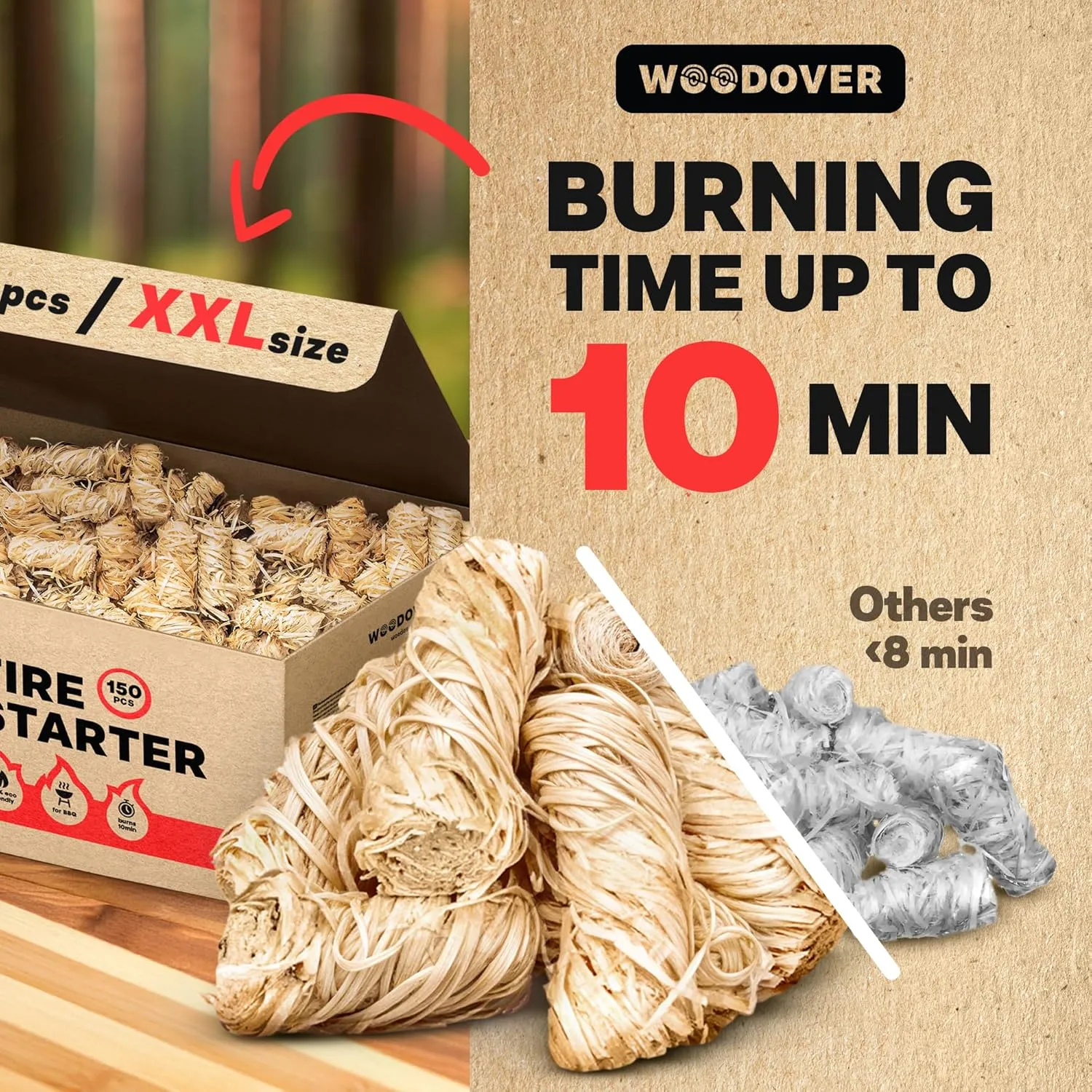 150 pcs Large Fire Starters for Fireplace, Natural Fire Starter for Campfires, for Wood Stove, BBQ, Grill, Pizza Oven, Outdoor Fire Pit, Chimney Charcoal Starter