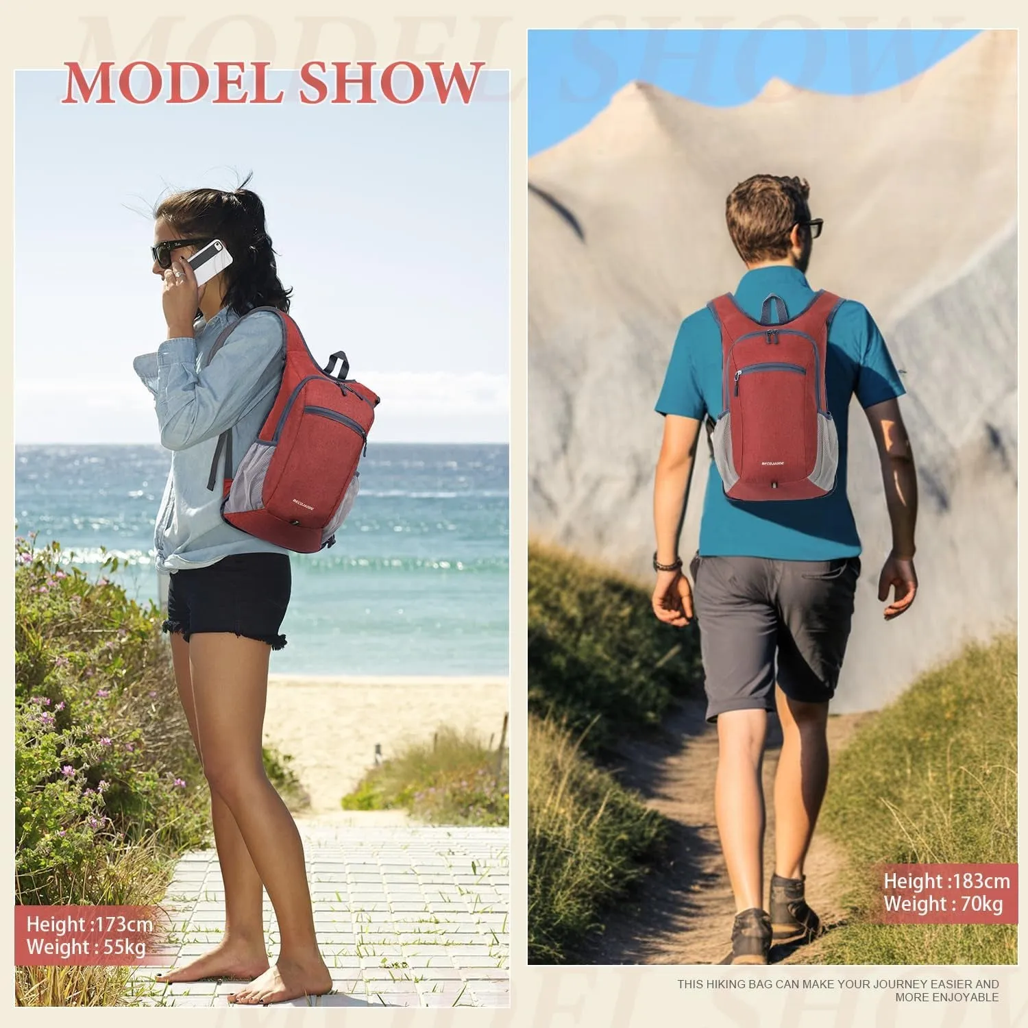 15L Hiking Backpack Small Travel Backpack Lightweight Packable Backpacks Casual Daypack for Women and Men, Red
