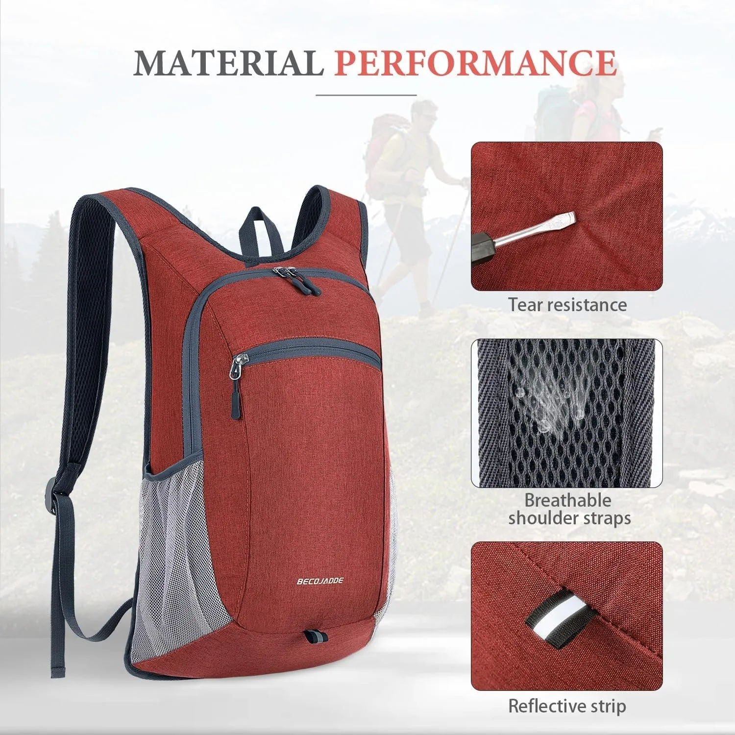 15L Hiking Backpack Small Travel Backpack Lightweight Packable Backpacks Casual Daypack for Women and Men, Red
