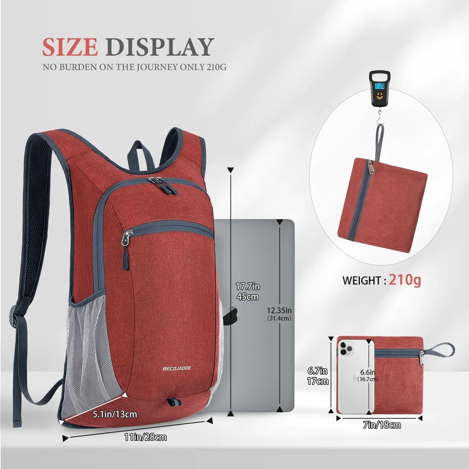 15L Hiking Backpack Small Travel Backpack Lightweight Packable Backpacks Casual Daypack for Women and Men, Red