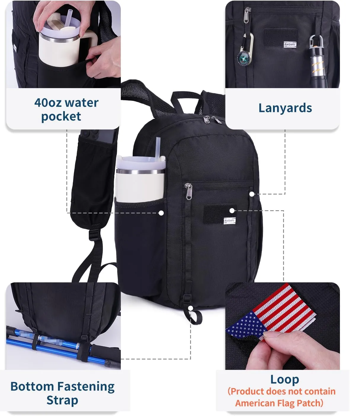 15L Small Hiking Backpack with Soft Flask, Ultralight Hiking Daypack with Chest Pockets for Phone Sternum Straps, Lightweight Foldable Packable Back Pack for Women Men(patent pending)