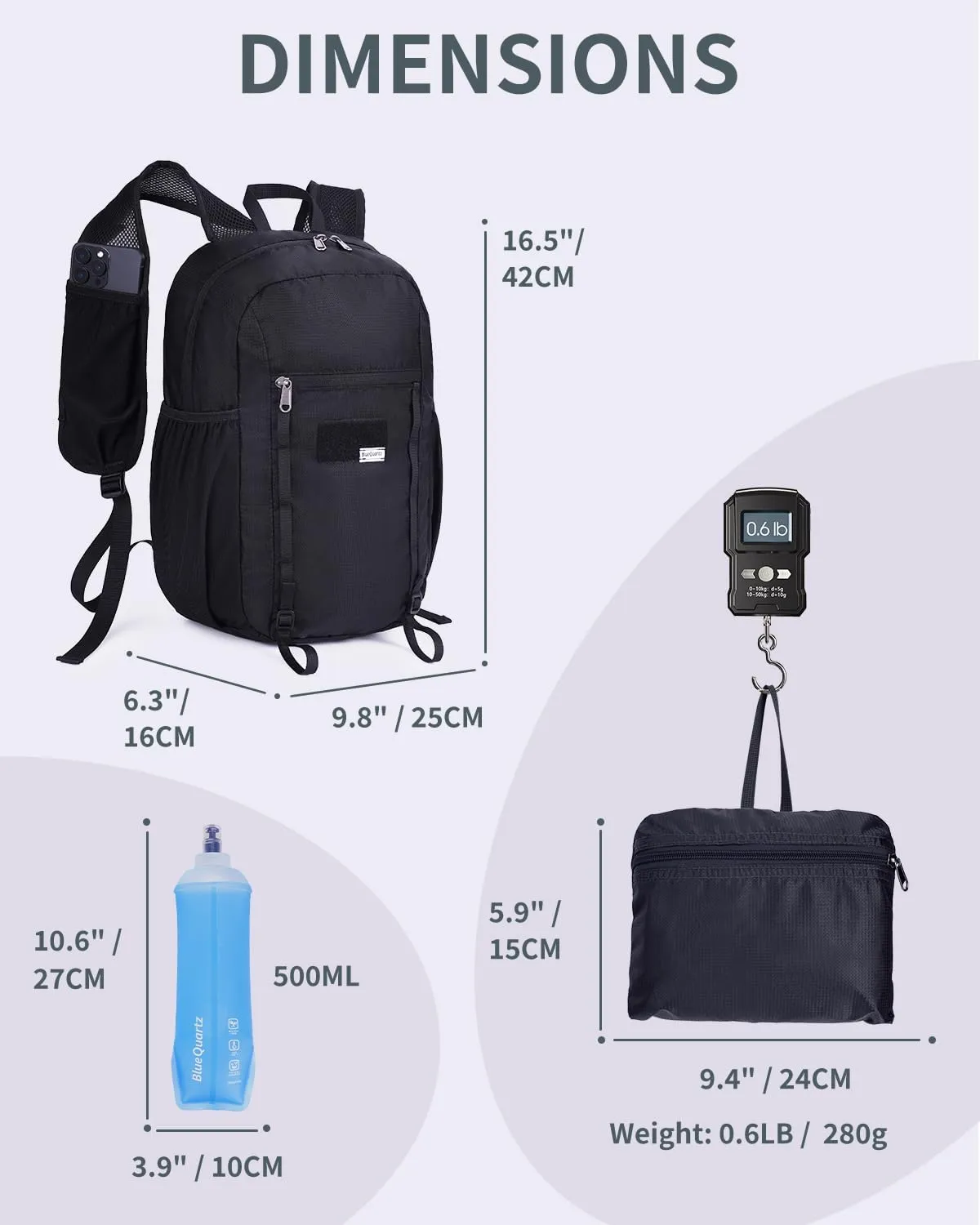15L Small Hiking Backpack with Soft Flask, Ultralight Hiking Daypack with Chest Pockets for Phone Sternum Straps, Lightweight Foldable Packable Back Pack for Women Men(patent pending)