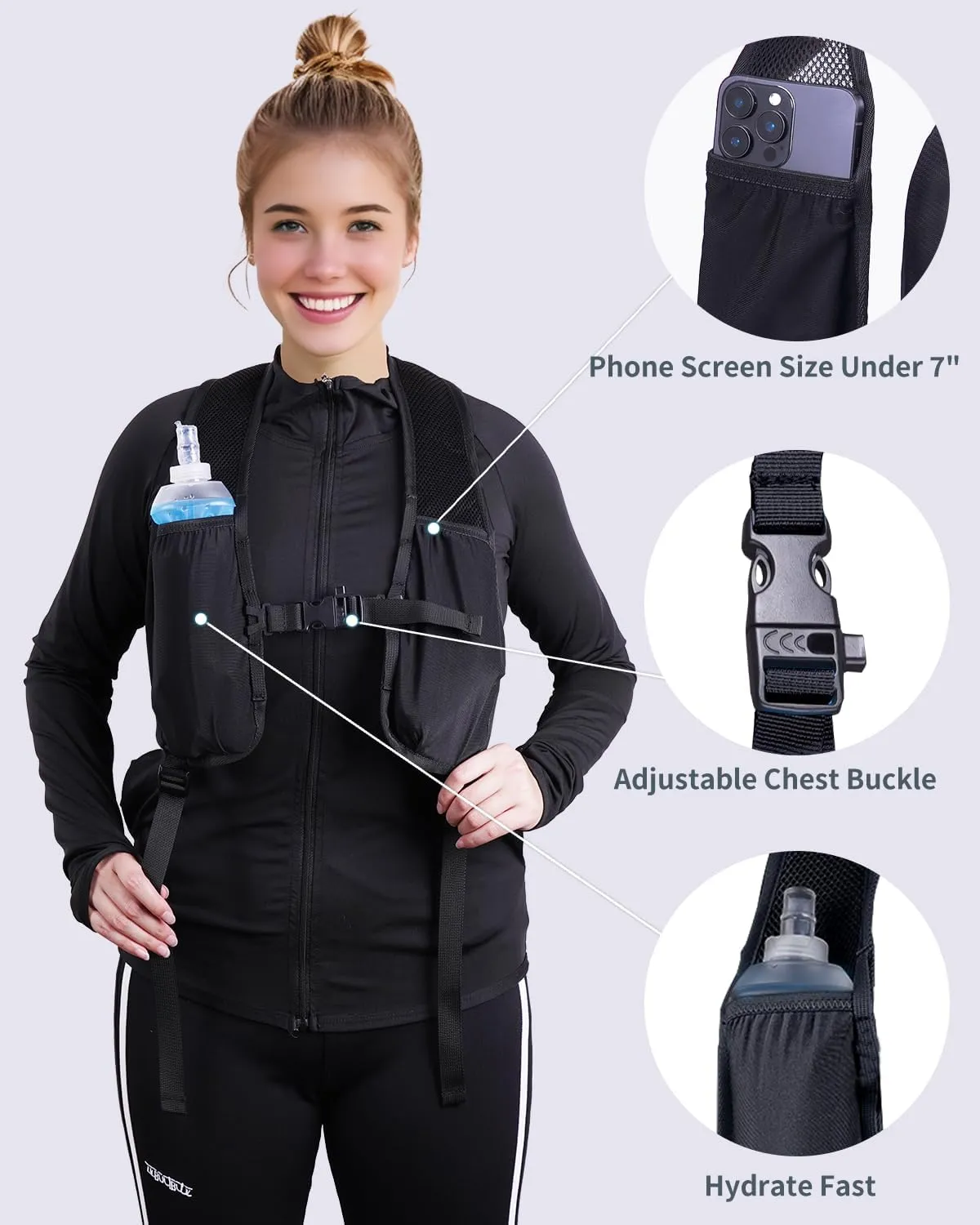 15L Small Hiking Backpack with Soft Flask, Ultralight Hiking Daypack with Chest Pockets for Phone Sternum Straps, Lightweight Foldable Packable Back Pack for Women Men(patent pending)