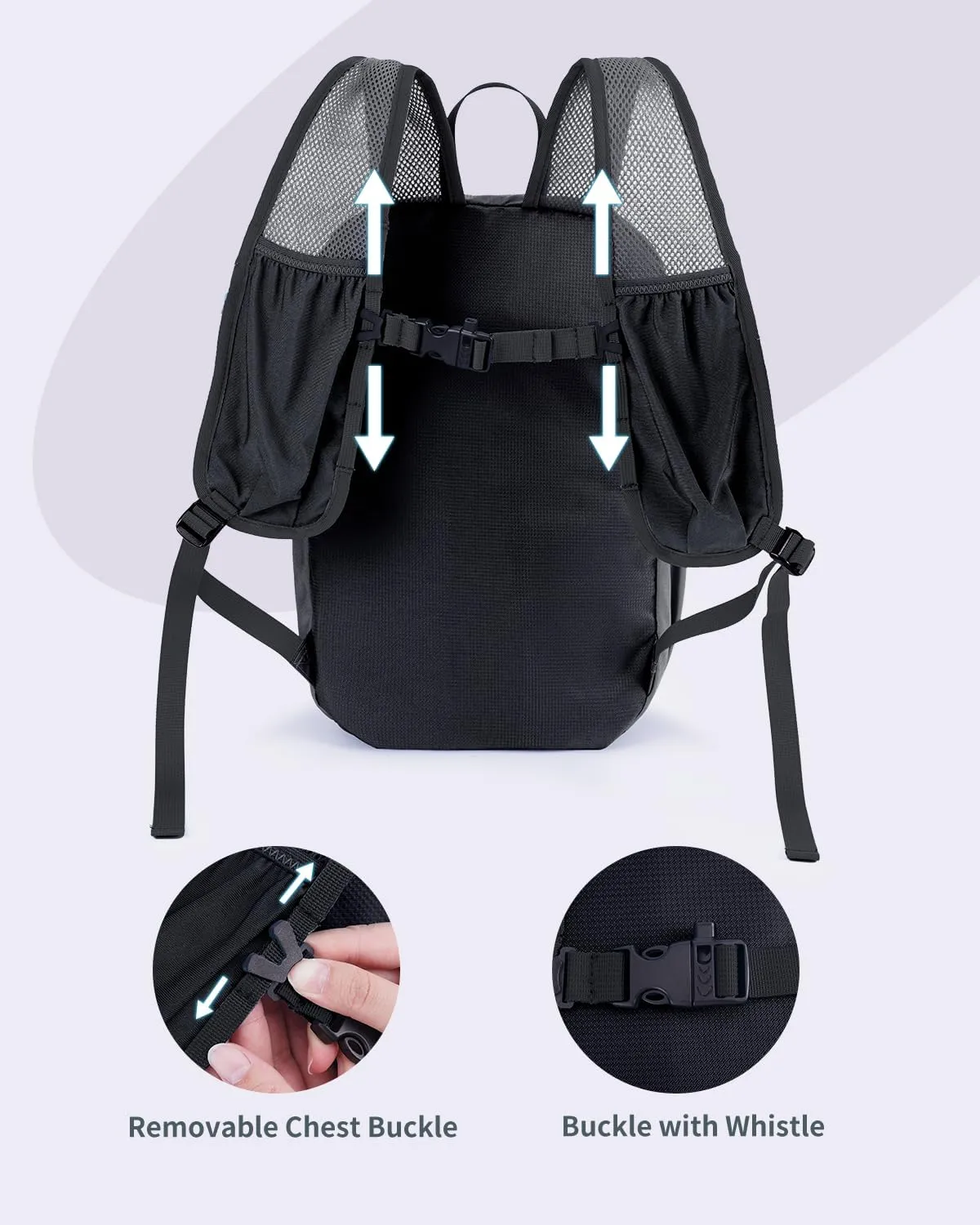 15L Small Hiking Backpack with Soft Flask, Ultralight Hiking Daypack with Chest Pockets for Phone Sternum Straps, Lightweight Foldable Packable Back Pack for Women Men(patent pending)