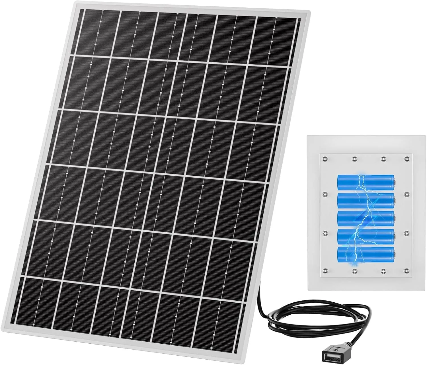 15W 5V Solar Panel for Outdoor Security Camera with 20Ah LiFePO4 Battery - Monocrystalline Solar Panel Kit, MPPT Control Board & USB Output Solar Charger for Trail Camera, Light, Router