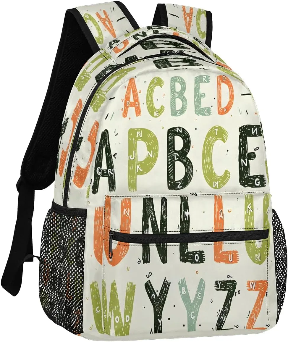 16 Inch Backpack Alphabet Chart Retro Waterproof Lightweight Travel Back Pack Adjustable Casual Rucksack For Men Women Daypack Fits Travel Outdoor Sport Work Hiking Gym Gifts