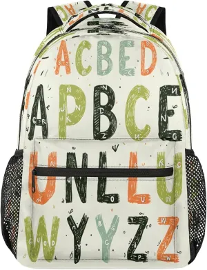 16 Inch Backpack Alphabet Chart Retro Waterproof Lightweight Travel Back Pack Adjustable Casual Rucksack For Men Women Daypack Fits Travel Outdoor Sport Work Hiking Gym Gifts