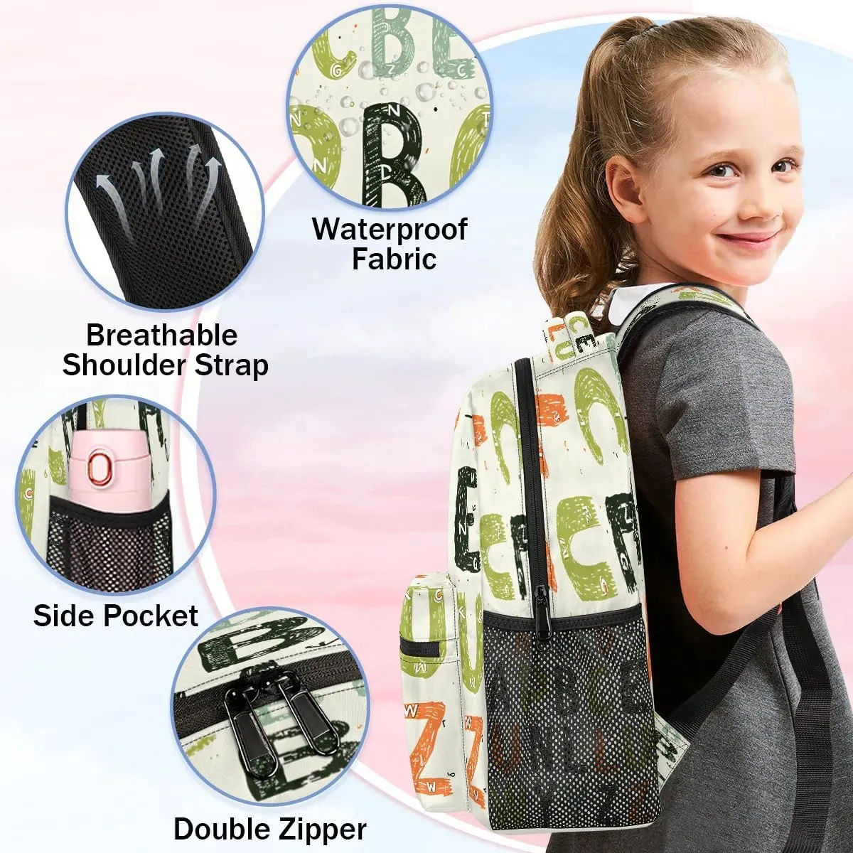 16 Inch Backpack Alphabet Chart Retro Waterproof Lightweight Travel Back Pack Adjustable Casual Rucksack For Men Women Daypack Fits Travel Outdoor Sport Work Hiking Gym Gifts