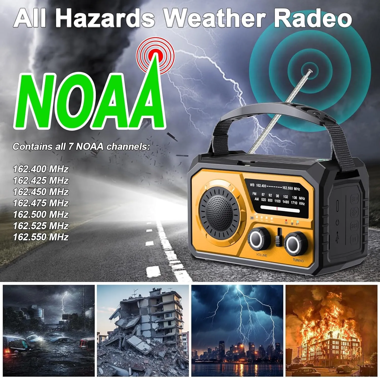 16000mAh Hand Crank Emergency Weather Radio with Wireless Speaker, 59200mWh NOAA AM FM Solar Radio with Flashlight Cell Phone Charger Reading Lamp Compass SOS for Camping and Survival (Orange)