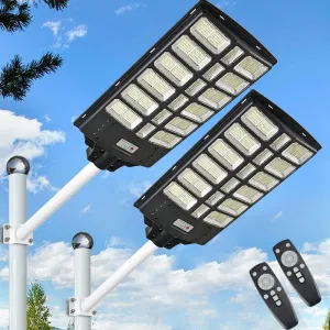 16000W Solar Street Lights Outdoor, 16000 Lumens Dusk to Dawn Motion Sensor Security Flood Light with Remote Control, Wireless, Waterproof, Perfect for Garden,Yard, Street, Parking lot 2 Pack