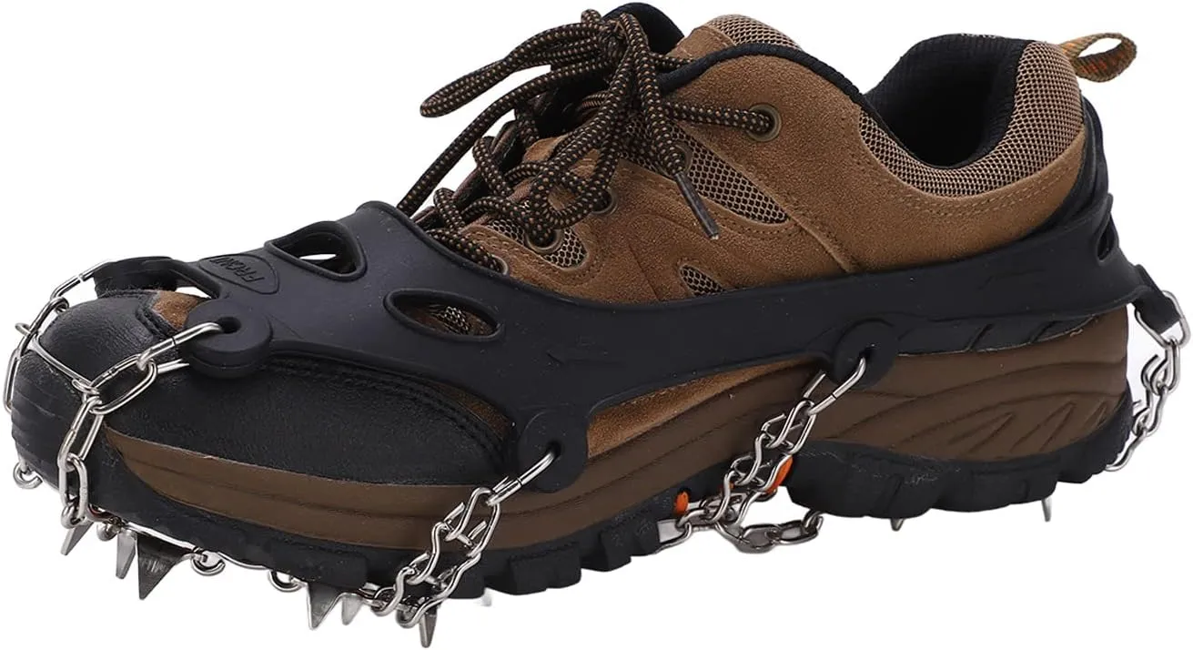 19 Hole Crampons Shoe Cover with Anti Slip Ice Gripper Traction Cleats, Non Slip Snow Spike Shoes Cover for Winter Ice Fishing, Climbing, Snow Playing