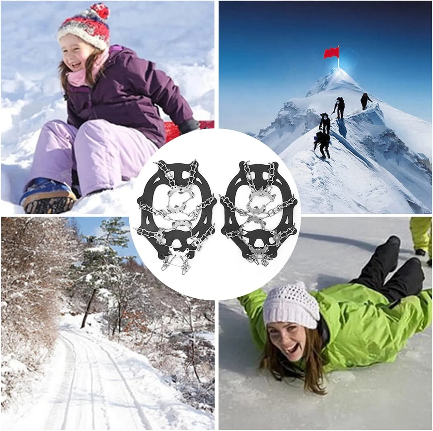 19 Teeth Anti Slip Climbing Crampons, Stainless Steel Shoe Grips with Spikes for Snow Ice, Durable Spike Shoes Covers for Outdoor Cleats, Safety and Stability