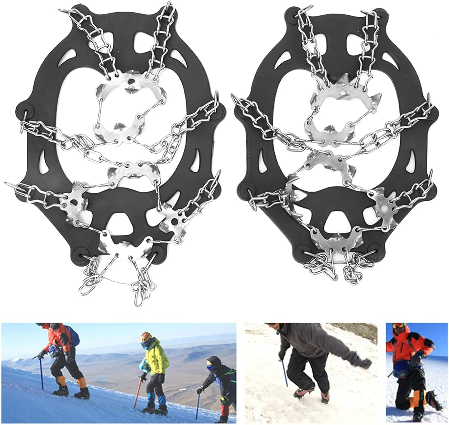 19 Teeth Anti Slip Climbing Crampons, Stainless Steel Shoe Grips with Spikes for Snow Ice, Durable Spike Shoes Covers for Outdoor Cleats, Safety and Stability