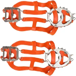 1pair Teeth Ice Cleats for Shoes Heavy Duty Crampons Spikes for Ice and Snow Traction Easy to Use for Hiking Climbing and Activities Orange